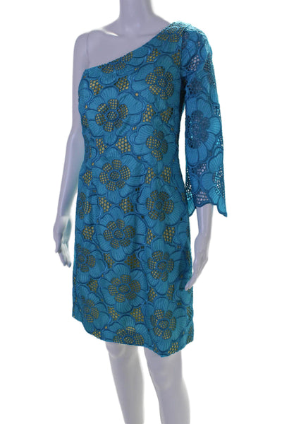 Lily Pulitzer Womens One Shoulder Long Sleeve Knit Dress Blue Size 6