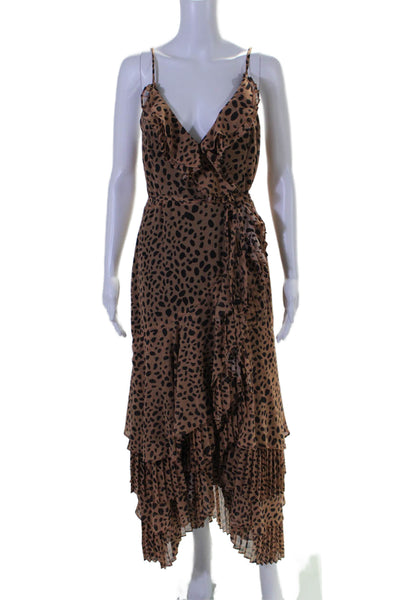 Fame Partners Womens Animal Print Pleated Sleeveless Wrap Dress Brown Size 6