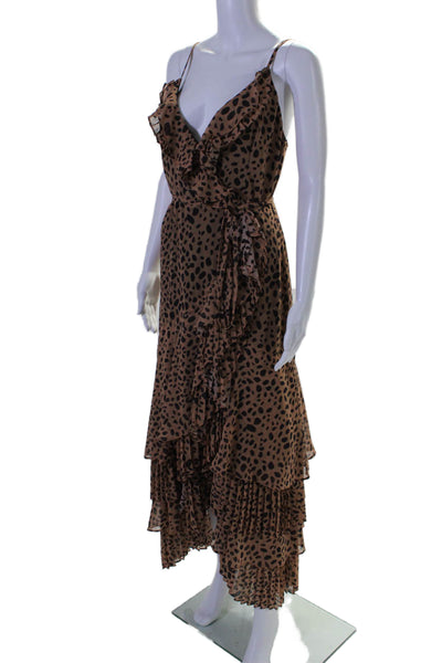 Fame Partners Womens Animal Print Pleated Sleeveless Wrap Dress Brown Size 6