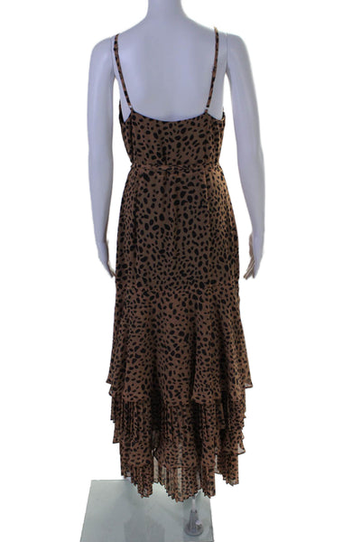 Fame Partners Womens Animal Print Pleated Sleeveless Wrap Dress Brown Size 6