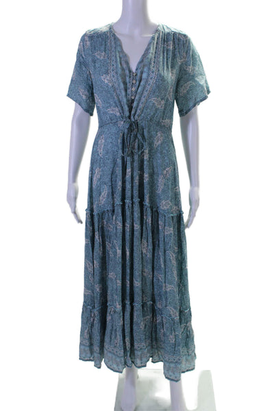 Walker & Wade Womens Floral Print V-Neck Short Sleeve Maxi Dress Blue Size S