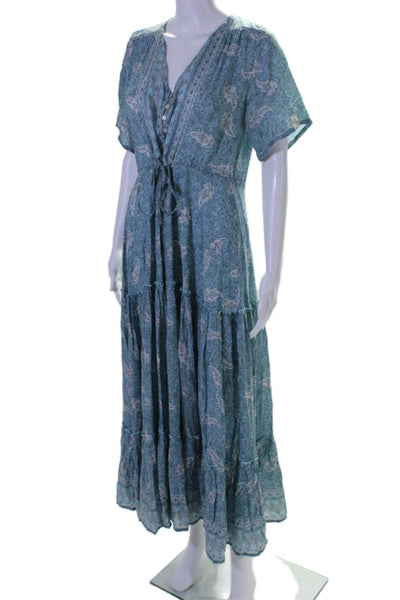 Walker & Wade Womens Floral Print V-Neck Short Sleeve Maxi Dress Blue Size S