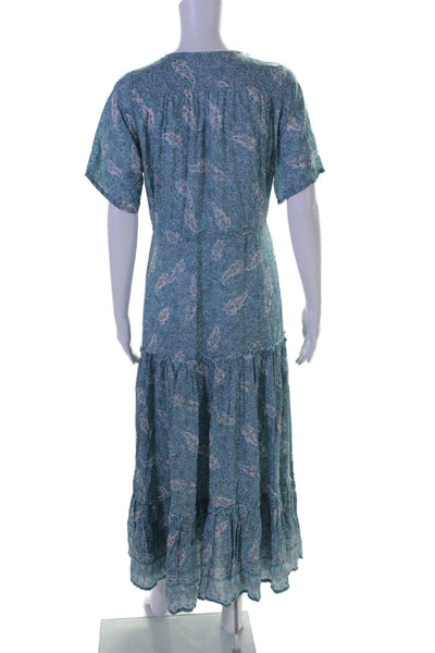 Walker & Wade Womens Floral Print V-Neck Short Sleeve Maxi Dress Blue Size S