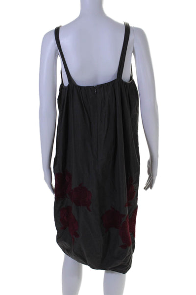 Tibi Womens Cotton Floral Print Embroidered Sleeveless Dress Dark Gray Size 6