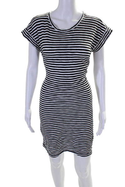 J Crew Womens Striped Short Sleeves Belted Dress Black White Size Small