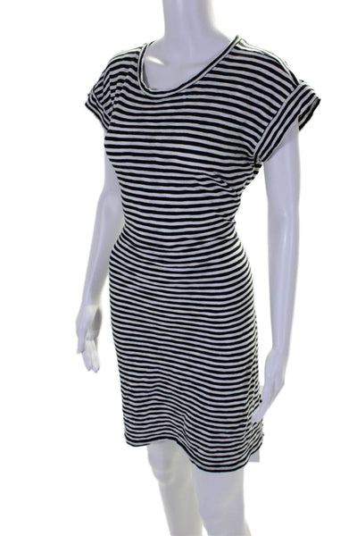 J Crew Womens Striped Short Sleeves Belted Dress Black White Size Small