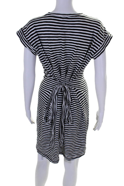 J Crew Womens Striped Short Sleeves Belted Dress Black White Size Small