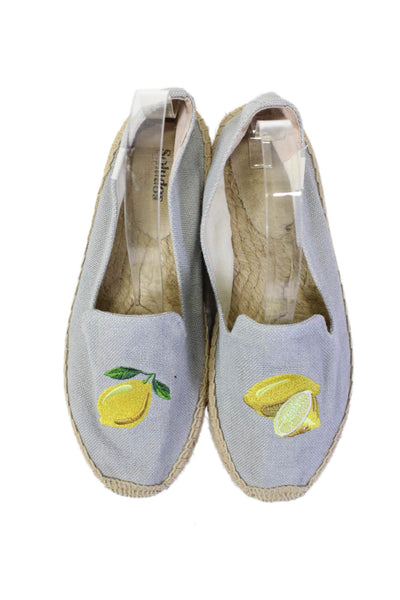 Soludos Womens Lemon Print Slider On Espadrille Flats Gray Yellow Size 8.5