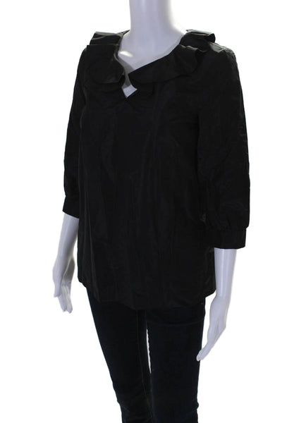 Charlotte Brody Women's Round Neck Ruffle 3/4 Sleeves Blouse Black Size 0