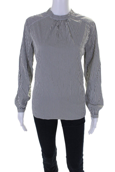 J. Mclaughlin Women's Round Tie Neck Long Sleeves Striped Blouse Size M