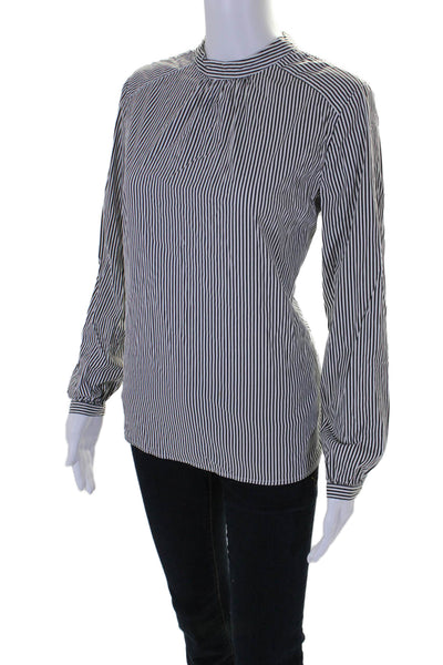 J. Mclaughlin Women's Round Tie Neck Long Sleeves Striped Blouse Size M