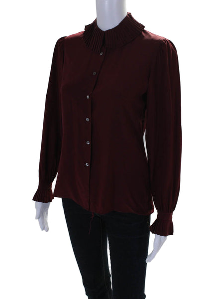 Gloria Sachs Women's Long Sleeves Button Down Ruffle Blouse Burgundy Size 4