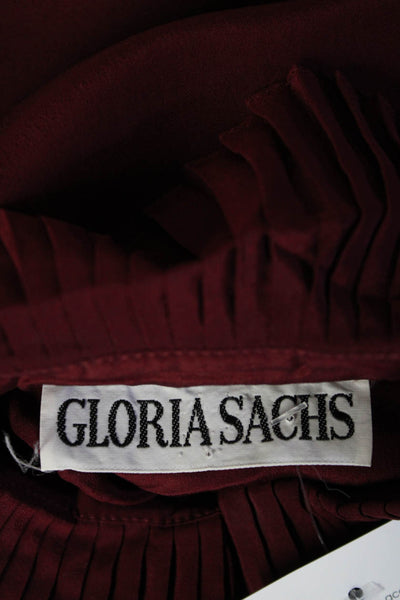 Gloria Sachs Women's Long Sleeves Button Down Ruffle Blouse Burgundy Size 4