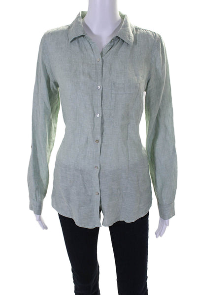 Tahari Womens Linen Light Green Collar Long Sleeve Button Down Shirt Size S