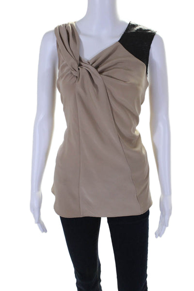 Poleci Womens Twisted Bodice Leather Strap Sleeveless Blouse Light Brown Size 2