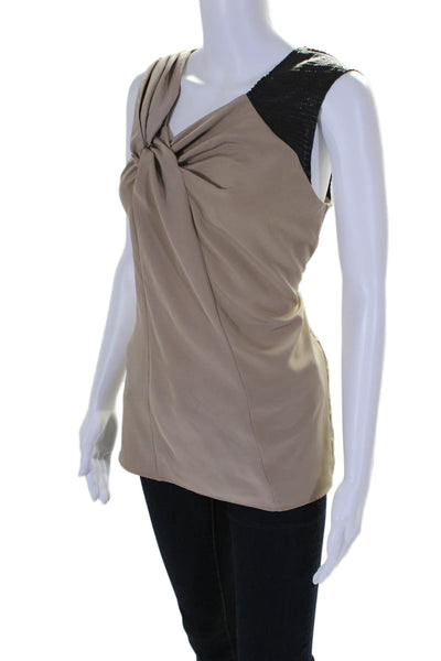 Poleci Womens Twisted Bodice Leather Strap Sleeveless Blouse Light Brown Size 2