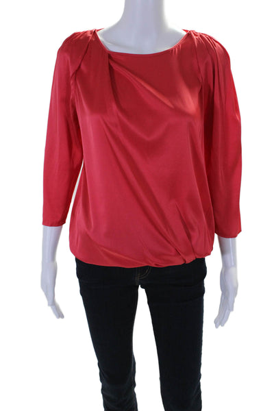 Poleci Womens Silk Charmeuse Split Long Sleeve Bubble Hem Blouse Ruby Red Size 2