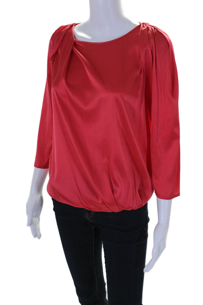 Poleci Womens Silk Charmeuse Split Long Sleeve Bubble Hem Blouse Ruby Red Size 2