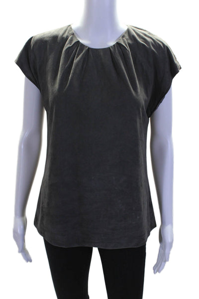 Charlotte Brody Womens Suede Lined Crewneck Sleeveless Blouse Top Gray Size 4