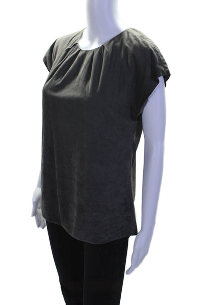 Charlotte Brody Womens Suede Lined Crewneck Sleeveless Blouse Top Gray Size 4