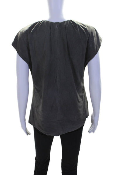 Charlotte Brody Womens Suede Lined Crewneck Sleeveless Blouse Top Gray Size 4