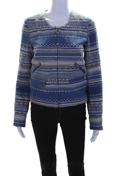 Joie Womens Blue Cotton Blend Textured Printed Zip Long Sleeve Jacket Size S