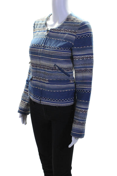 Joie Womens Blue Cotton Blend Textured Printed Zip Long Sleeve Jacket Size S