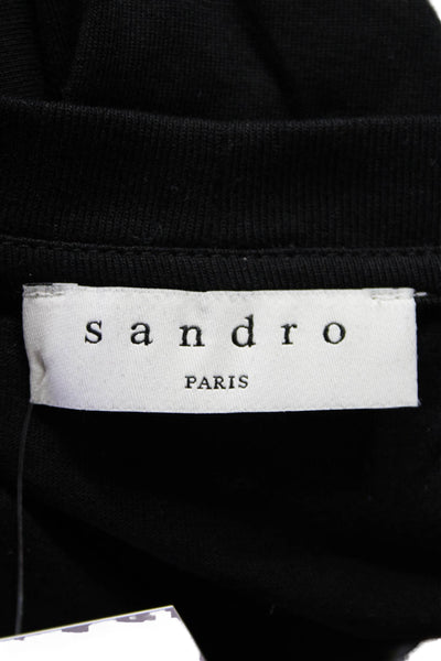 Sandro Womens Short Sleeve Embroidered S Tee Shirt Black Cotton Size 1