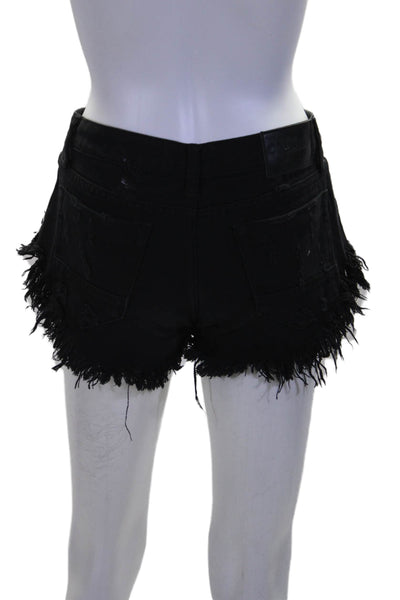 One by One Teaspoon Womens Distressed Fringe Low Rise Denim Shorts Black Size 23