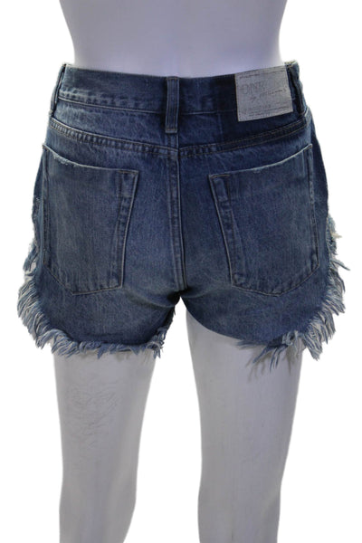 One by One Teaspoon Womens Distressed Fringe Low Rise Denim Shorts Blue Size 24