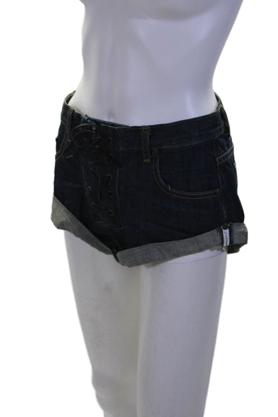 One by One Teaspoon Womens Lace Up Cuffed Low Rise Denim Shorts Blue Size 23