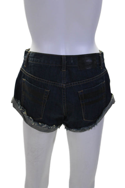 One by One Teaspoon Womens Lace Up Cuffed Low Rise Denim Shorts Blue Size 23