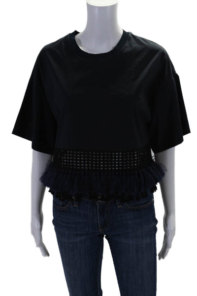 3.1 Phillip Lim Womens Crochet Cropped Shirt Navy Blue Black Cotton Size 2