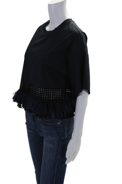 3.1 Phillip Lim Womens Crochet Cropped Shirt Navy Blue Black Cotton Size 2