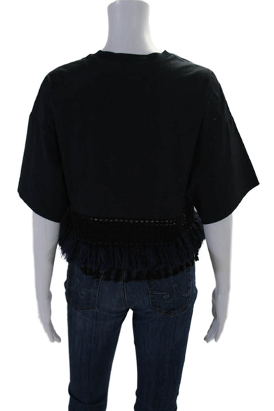 3.1 Phillip Lim Womens Crochet Cropped Shirt Navy Blue Black Cotton Size 2