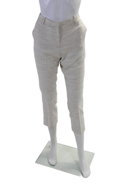 Theory Womens Linen Sharkskin Crunch Tailor Trousers Beige White Size 2