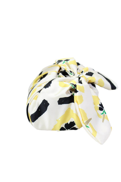 Rejina Pyo Womens Satin Floral Print Satchel Shoulder Handbag White Yellow