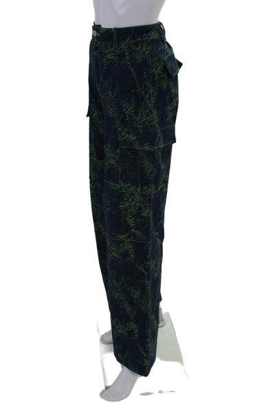 I. Am. Gia. Womens Cotton Zebra Print High Rise Cargo Trousers Blue Green Size S