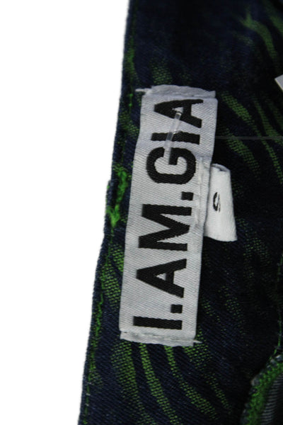 I. Am. Gia. Womens Cotton Zebra Print High Rise Cargo Trousers Blue Green Size S