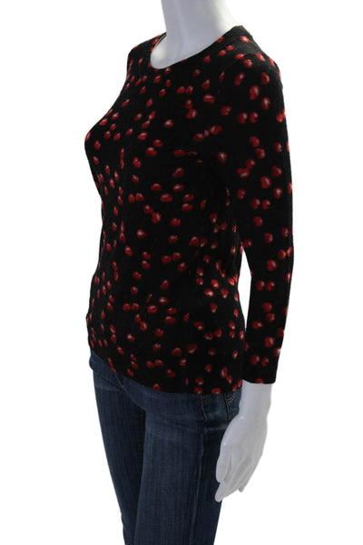 J Crew Womens Merino Wool Black Cherry Print Crew Neck Sweater Top Size XS