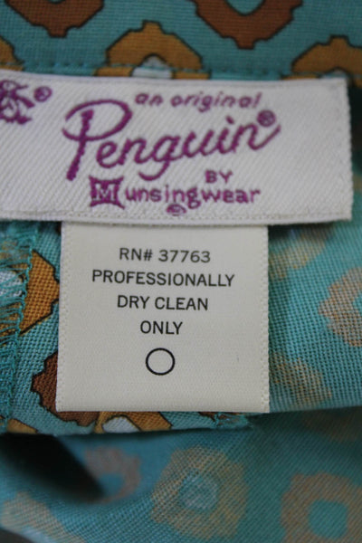 Penguin Womens Silk Abstract Print Pleated A Line Skirt Blue Brown Size 6