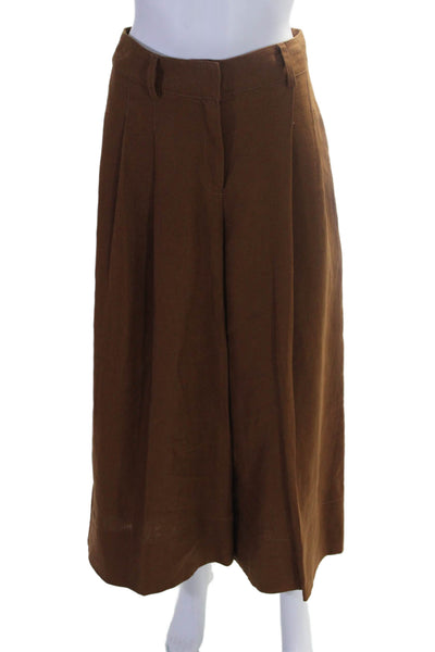 Nicholas Womens Zipper Fly High Rise Wide Leg Linen Pants Brown Size 8