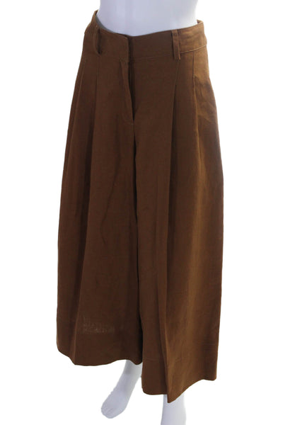 Nicholas Womens Zipper Fly High Rise Wide Leg Linen Pants Brown Size 8