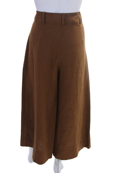 Nicholas Womens Zipper Fly High Rise Wide Leg Linen Pants Brown Size 8