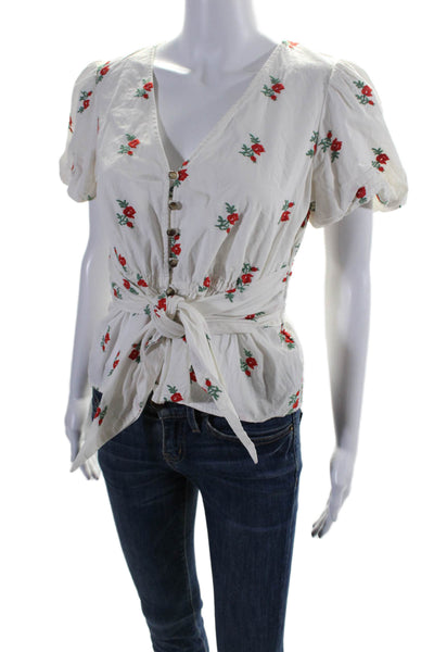 Maeve Anthropologie Women's V-Neck Short Sleeves Button Up Floral Blouse Size 4