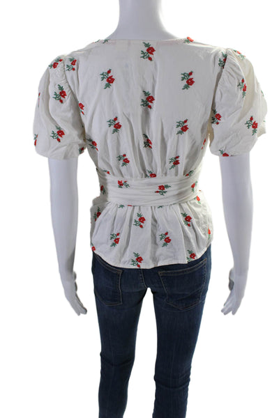 Maeve Anthropologie Women's V-Neck Short Sleeves Button Up Floral Blouse Size 4