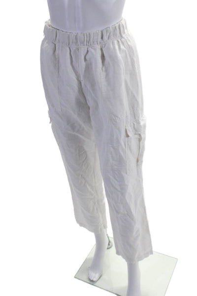 Unsubscribed Womens Linen Elastic Waist High-Rise Cargo Pants White Size XS