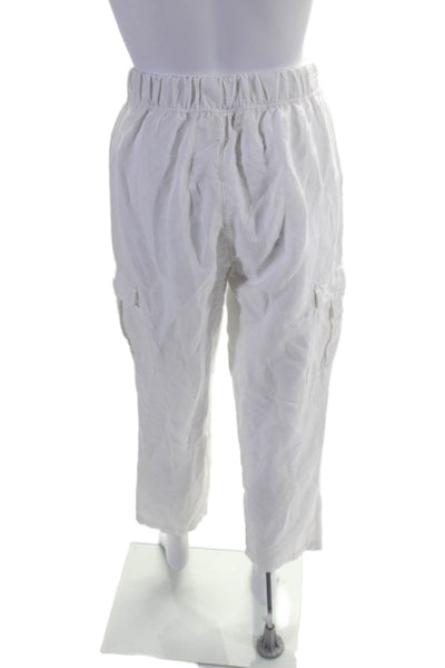 Unsubscribed Womens Linen Elastic Waist High-Rise Cargo Pants White Size XS