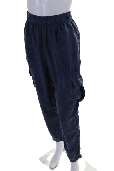 Unsubscribed Womens Silk Elastic Waist High-Rise Cargo Pants Navy Size XS