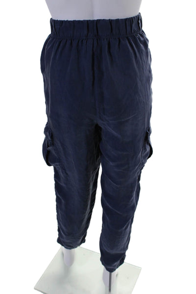 Unsubscribed Womens Silk Elastic Waist High-Rise Cargo Pants Navy Size XS